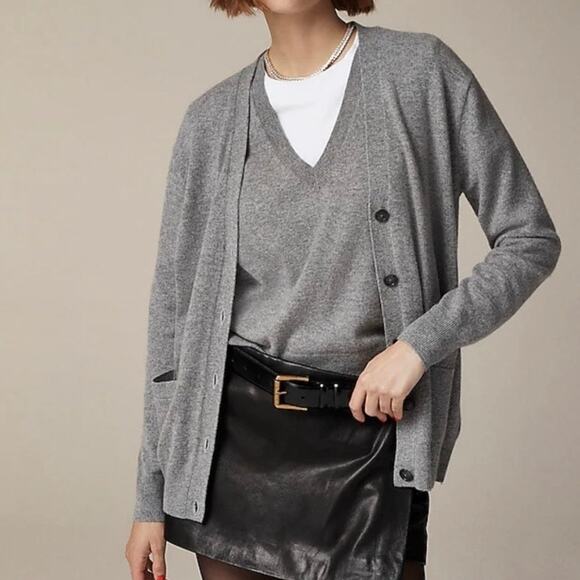 J. Crew Cashmere Relaxed Cardigan Sweater Heather Ash XXS - Picture 7 of 8